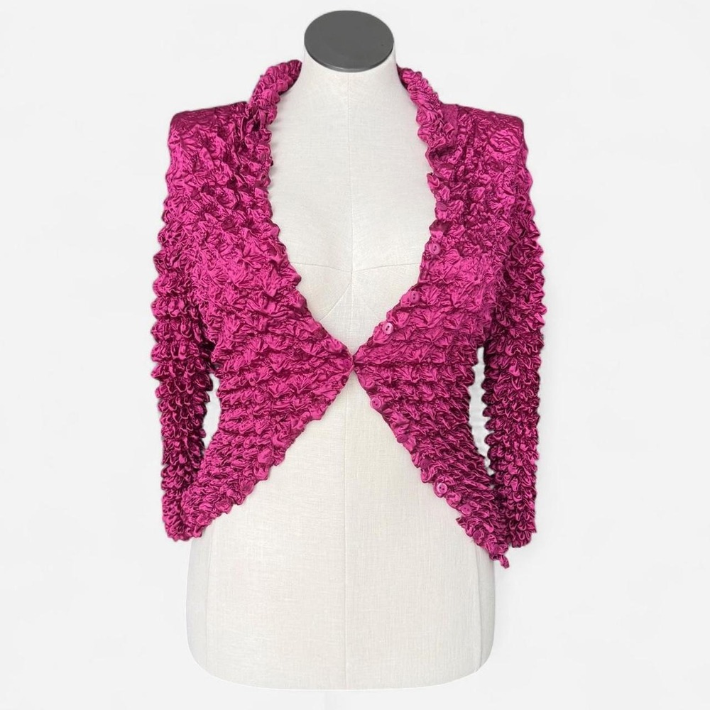 Vintage 90s bubble popcorn hot Pink cardigan top